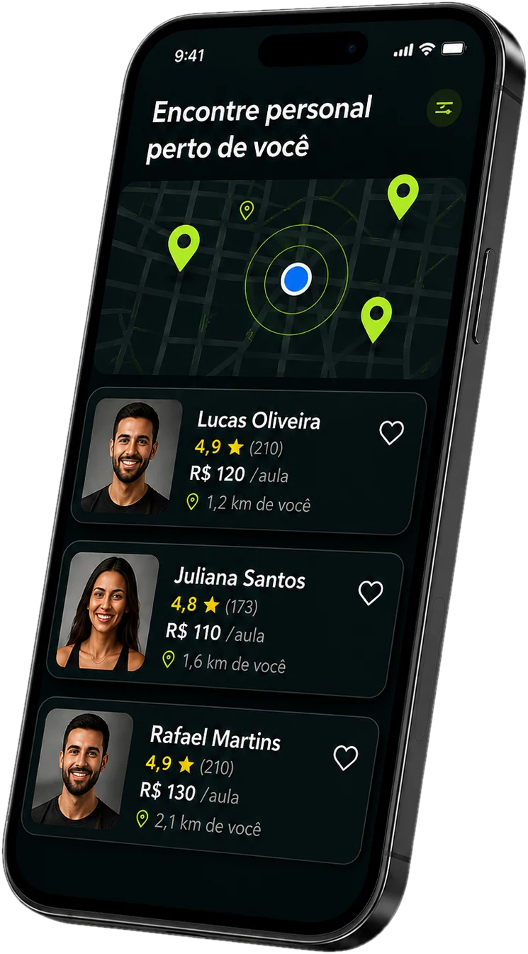 Aplicativo PersonalAqui mostrando personais próximos no mapa
